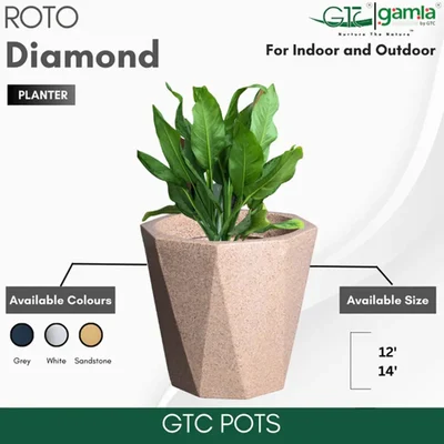 GTC 12" Multi Color Roto Diamond Pot for Balcony, Home Decoration, Hotels  and Resorts(Color-Sandstone)