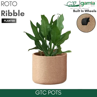 GTC 10" Multi Color Roto Ribble Pot with Wheels for Balcony, Home Decoration, Hotels and Resorts(Color-Sandstone)