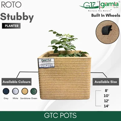 GTC 10" Multi Color Roto Stubby Planter Pot with Wheels for Balcony, Home Decoration, Hotels and Resorts(Color-Sandstone)