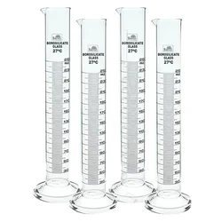 Bello 4pcs of Round Base Measuring Cylinder 250ml, Borosilicate Glass 3.3 for School, College, Laboratory