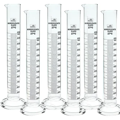 Bello 6pcs of Round Base Measuring Cylinder 250ml, Borosilicate Glass 3.3 for School, College, Laboratory