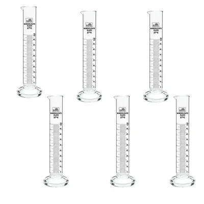 Bello Borosilicate Glass 3.3 Scientific 6pcs x 50ml Measuring Cylinder, Round Base, for Laboratory