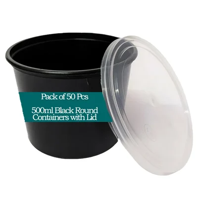 500ml Black Round Takeout Food Containers With Lids(Pack-50)