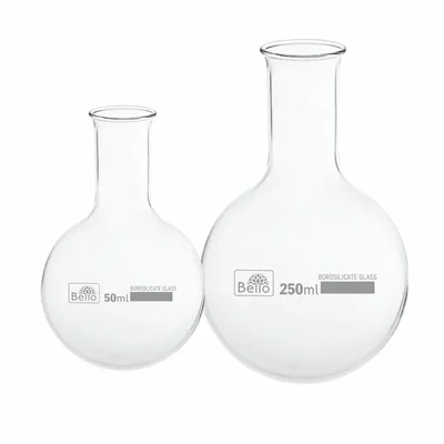 Bello Set of 2 Borosilicate 3.3 Glass Round Bottom Boiling Flask 250ml and 50ml Capacity for Laboratory
