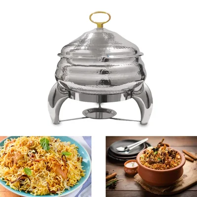 Stainless Steel Round Chafing Dish with Lid 6 LTR