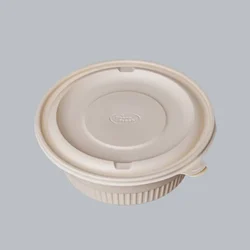 Premium 450ml Cornstarch Round Container with Lid(Pack-50 pcs)