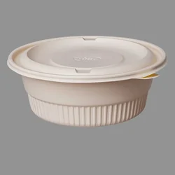 Premium 500ml Cornstarch Round Container with Lid(Pack-50 pcs)