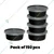150 Pcs, 50ml Black Round Dip Container with Transparent Lid for Sauce, Chutney Packaging