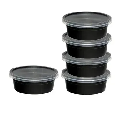 150 Pcs, 50ml Black Round Dip Container with Transparent Lid for Sauce, Chutney Packaging