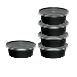 150 Pcs, 50ml Black Round Dip Container with Transparent Lid for Sauce, Chutney Packaging
