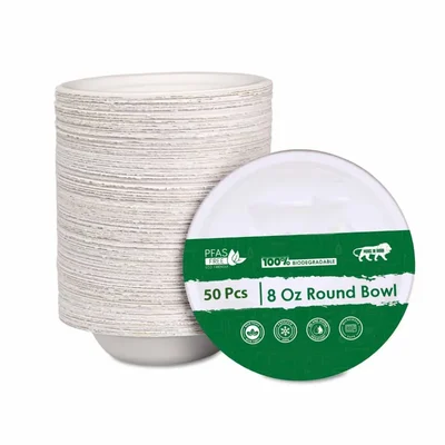 240ml, Round Bagasse Disposable Packaging Bowl for Food Packaging and Takeaway(Pack-50 Pcs)