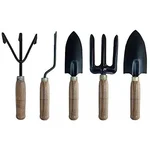 Global Nature Agro Garden Tool Combo of Big & Small Trowel, Hand Weeder, Fork, Cultivator, Powder Coated & Wooden Handle