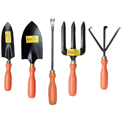 Globus Garden Tool Combo Kit, Cultivator, Fork, Weeder, Big and Small Trowel (Set Of 5 Pcs) For Cultivating The Soil and Weeding