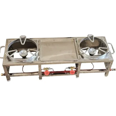 12 x 30 x10 inch Round Double Burner Gas Bhatti For Bulk Frying, Boiling and High Volume Cooking