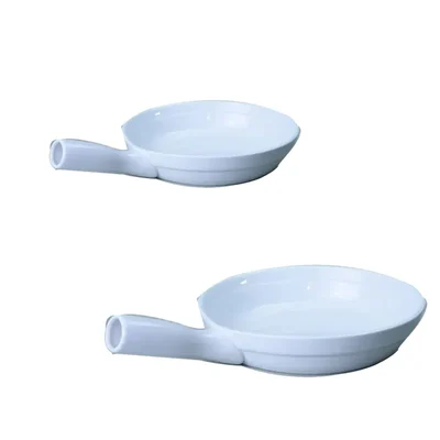 White Melamine 11.75 inch and 13.25 inch Round Pan Platter Set, Pizza Style Serving Dish with Handle for Restaurant