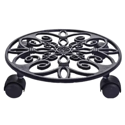 Ecofynd Spinx Round Metal Plant Stand for Indoor & Outdoor Pots-Caddy Rolling Wheels Plant Holder for Garden & Patio