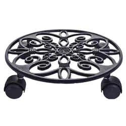 Ecofynd Spinx Round Metal Plant Stand for Indoor & Outdoor Pots-Caddy Rolling Wheels Plant Holder for Garden & Patio