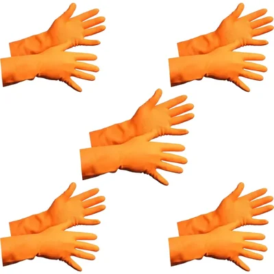 Green Home Reusable Latex Wet & Dry Rubber Hand Gloves For Multipurpose House Hold Uses (Pack-5 Pcs)
