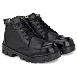 Armaduro (AD_1016_Black) Safety Shoes - Black Leather, Steel Toe, High Ankle, Rubber Sole(Size-6)