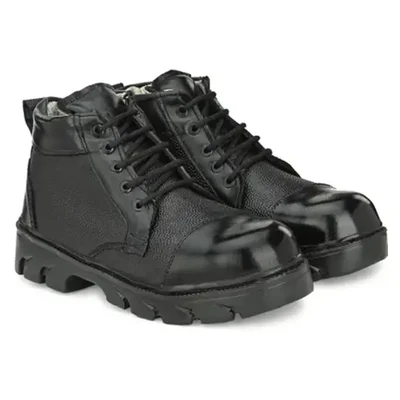 Armaduro (AD_1016_Black) Safety Shoes - Black Leather, Steel Toe, High Ankle, Rubber Sole(Size-6)
