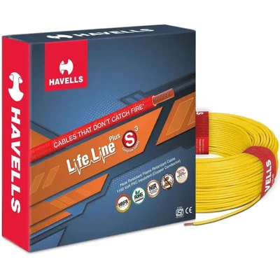 Havells LifeLine Plus S3 1.5 sq.mm 90m HRFR Copper Wire 100% Copper Domestic Flame Retardant Cable(Color-yellow)