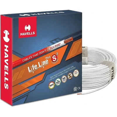 Havells LifeLine Plus 1 sq.mm 90m S3 HRFR Copper Wire 100% Copper Domestic Flame Retardant Cable(Color-white)