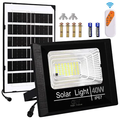 GIGAWATTS 40W Solar Rechargeable Flood Light with 8W Panel & Remote Cool White Lights for Garden, Lawn, Camping and Outdoor 