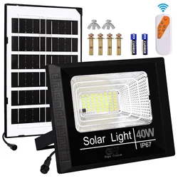 GIGAWATTS 40W Solar Rechargeable Flood Light with 8W Panel & Remote Cool White Lights for Garden, Lawn, Camping and Outdoor 