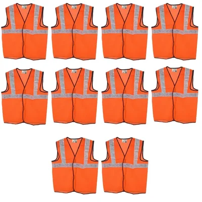 SAFEDOT Pack of 10,20,50 Pcs 50 GSM Safety Jacket, 2-Inch Micro Prismatic Tape,Durable Polyester Fabric,Quality Zippers & Velcro(Pack-10 Pcs)