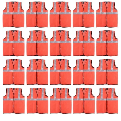 SAFEDOT Pack of 20, 50 GSM Fluorescent Orange Safety Jacket - 2-Inch Micro Prismatic Tape,Durable Polyester Fabric,Quality Zippers & Velcro