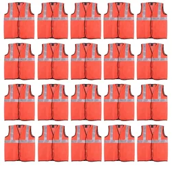 SAFEDOT Pack of 20, 50 GSM Fluorescent Orange Safety Jacket - 2-Inch Micro Prismatic Tape,Durable Polyester Fabric,Quality Zippers & Velcro
