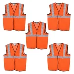 SAFEDOT Pack of 5, 50 GSM Fluorescent Orange Safety Jacket - 2-Inch Micro Prismatic Tape,Durable Polyester Fabric,Quality Zippers & Velcro