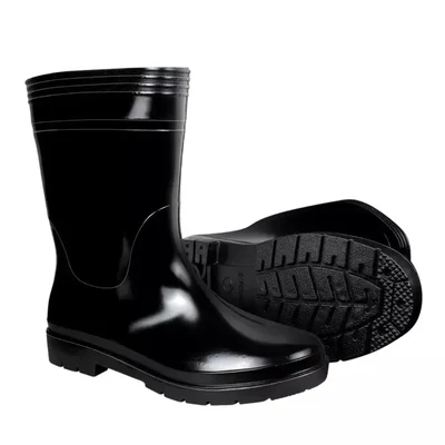 Safe Dot Rubber Sole PVC Material Black Safety Gumboot(Size-6)