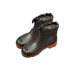 Safedot PVC Collar Boot with Steel Toe, Durable PVC Upper & Sole with Synthetic Leather Collar, Black-Red