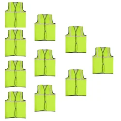 SAFEDOT Pack of 10, 50 GSM Green Safety Jacket with 2-Inch Micro Prismatic Tape,Polyester Fabric, Zipper & Velcro Closure