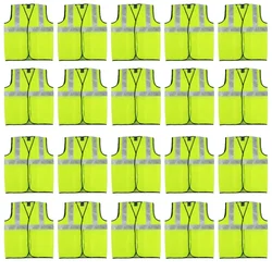 SAFEDOT Pack of 20, 50 GSM Green Safety Jacket with 2-Inch Micro Prismatic Tape,Polyester Fabric, Zipper & Velcro Closure