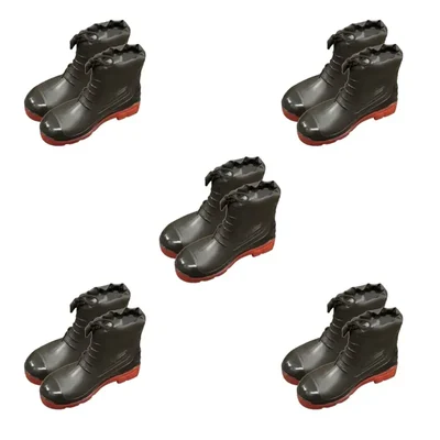 SAFEDOT Pack of 5 PVC Collar Boot with Steel Toe, Durable PVC Upper & Sole with Synthetic Leather Collar, Black-Red(Size-7)