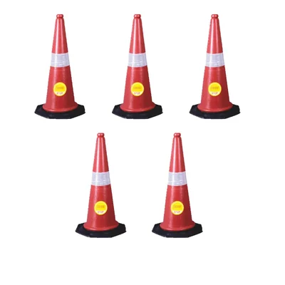 SAFEDOT Pack of 5 Traffic Cone 750mm with Reflective Bands, High Visibility for Road Safety, & Parking - SDTC 01-1.5 kg
