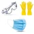 Safety Tools Combo Set of Yellow Rubber Safety Gloves, Chemical Goggle and 3-Ply Face Mask