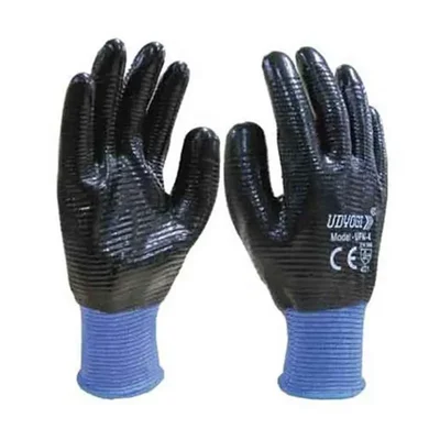 UDYOGI 9 Inch UPN-4 Oil & Grease Resistant Nylon & Lycra Liner-Full Heavy Nitrile Coated Safety Gloves (Pack-1)
