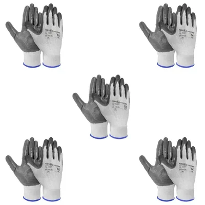 Cut Level Nitrile Coated, Pack of 5 Cotton & Polyester, Safety Gloves, White Colour for Industrial use