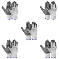 Cut Level Nitrile Coated, Pack of 5 Cotton & Polyester, Safety Gloves, White Colour for Industrial use