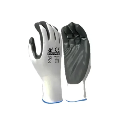 Fortuner White & Grey Nitrile Coated Safety Hand Gloves, Durable, Slip-Resistant Grip, High Dexterity(Pack-1 Pair)