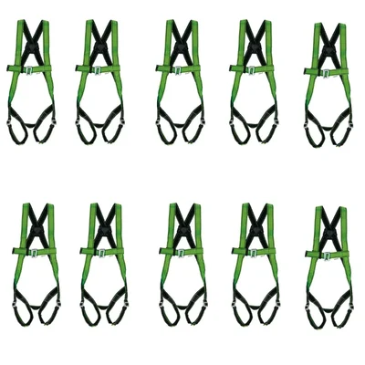 Udyogi 10 Pcs ECO1 Polyester Safety Harness - Black & Green, Adjustable, Fall Protection with Dorsal D-Ring