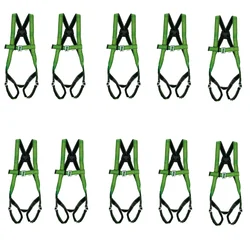Udyogi 10 Pcs ECO1 Polyester Safety Harness With Shock Absorber - Black & Green, Adjustable, Fall Protection with Dorsal D-Ring