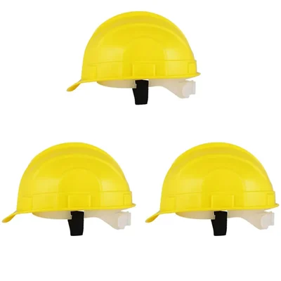 Heavy Duty Pack of 3 Safety Helmet for Multipurpose Industrial Uses, Adjustable & Without Ratchet, Color - Yellow