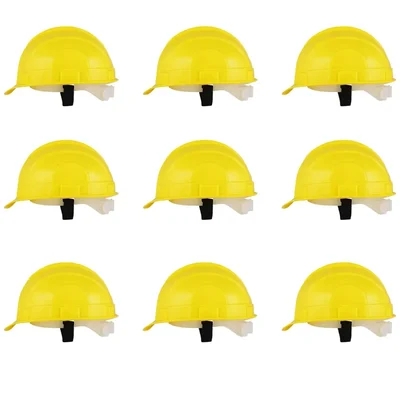 Heavy Duty Pack of 9 Safety Helmet for Multipurpose Industrial Uses, Adjustable & Without Ratchet, Color - Yellow