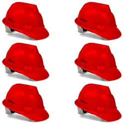 Gravitech Pack of 6 Red HDPE Safety Helmet Pin Lock Type Adjustment for Industrial Use (STRONG CAP-P)