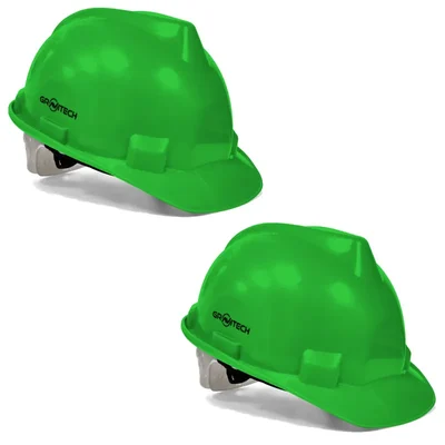 Gravitech Pack of 2, 6, 20 Green HDPE Safety Helmet Pin Lock Type Adjustment for Industrial Use (STRONG CAP-P)(Pack-2 pcs)