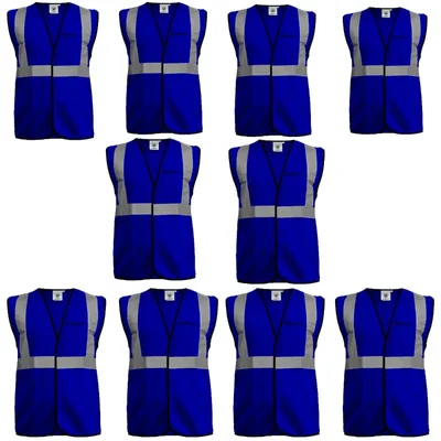 Gravitech 10 Pcs 120 GSM Blue Colour Safety Jacket With 2" High Grade Reflective Fabric Tape (GI-RJ-02)